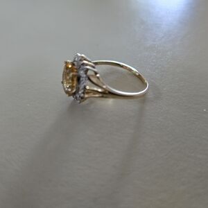 Yellow Topaz Type With Clear Gemstones On Silver Band Women's Ring